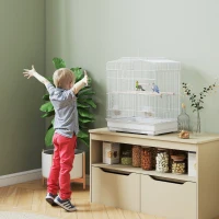 PawHut 23" Bird Cage, Finches Canaries, Parrot Cage with Doors Perches, 2 Feeder Pet Supplies, White(m-9)