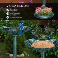 Outsunny 32" Bird Bath with Decorative Birds, Vintage Birdbath with Flower Planter Base for Garden, Bronze Green(m-4)