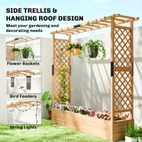 Outsunny Wooden Planter Box with Trellis, Hanging Roof and Drainage Holes for Climbing Plants, Vegetables, Herbs and Flowers(m-5)
