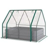 Outsunny 4 x 3 x 1ft Raised Garden Bed with Mini Greenhouse, Galvanized Raised Garden Bed with Cover, Clear and Dark Gray(m-1)
