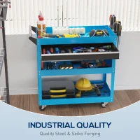 HOMCOM Tool Cart on Wheels, Utility Cart with Wheels, Ball Bearing Drawer, Storage Trays for Garage, Warehouse, Workshop, Blue(m-6)