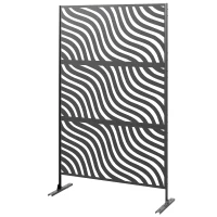 Outsunny Metal Outdoor Privacy Screen, Freestanding Outdoor Divider with Stand, 78" x 48", Black(m-2)