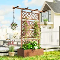 Outsunny Wooden Planter with Trellis Privacy Screen, Raised Garden Bed to Grow Vegetables, Herbs and Flowers, Orange(m-7)