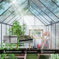 Outsunny Polycarbonate Greenhouse with Swing Door and Two Adjustable Roof Vents, Aluminum Walk-in Greenhouse, 11x6 ft, Black(m-5)