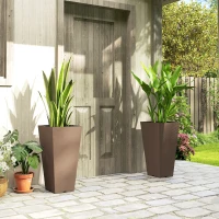 Outsunny 23 Inch Tall Planters for Outdoor Plants, Set of 2 Plastic Flower Pots, for Front Door Patio Garden Use, Brown(m-10)