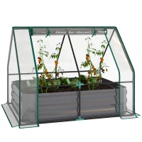 Outsunny 4 x 3 x 1ft Raised Garden Bed with Mini Greenhouse, Galvanized Raised Garden Bed with Cover, Clear and Dark Gray(m-11)