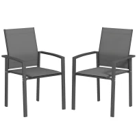 Outsunny Set of 2 Outdoor Garden Chairs, Stackable Patio Dining Chairs with Breathable Fabric, Armrests and Backrest, Dark Grey(m-11)