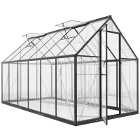 Outsunny Polycarbonate Greenhouse with Swing Door and Two Adjustable Roof Vents, Aluminum Walk-in Greenhouse, 11x6 ft, Black(m-11)