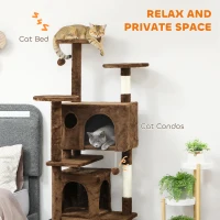 PawHut 63" Cat Tree, Multi-Level Cat Tower with Scratching Posts, Cat Condos, Bed, Platforms, Ramp, Toy Ball, Light Brown(m-5)