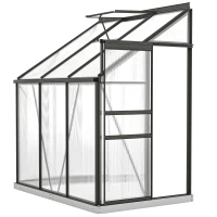 Outsunny Aluminum Lean-to Greenhouse Polycarbonate Walk-in Greenhouse with Rain Gutter and Sliding Door, 6' x 4', Dark Grey(m-11)