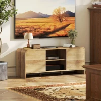 HOMCOM TV Stand for up to 55 Inch TV, Nordic Entertainment Center with 2 Cabinets and 2 Open Shelves for Living Room, Natural Wood(m-9)