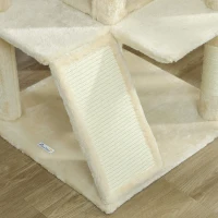 PawHut 63" Cat Tree, Multi-Level Cat Tower with Scratching Posts, Cat Condos, Bed, Platforms, Ramp, Toy Ball, Cream White(m-9)