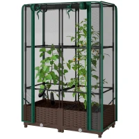 Outsunny Raised Garden Bed with Trellis, 46.5" Tomato Cage with Crop Cage, Self Watering Planter Box with Drainage Holes, Green(m-1)