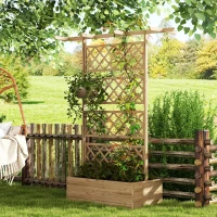 Outsunny Wooden Planter with Trellis Privacy Screen, Raised Garden Bed to Grow Vegetables, Herbs and Flowers, Natural(m-1)