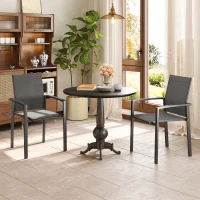 Outsunny Set of 2 Outdoor Garden Chairs, Stackable Patio Dining Chairs with Breathable Fabric, Armrests and Backrest, Dark Grey(m-9)