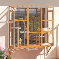 PawHut Wooden Catio Outdoor, Cat Window Box Enclosure for 2-3 Large Cats with 2 Jumping Platforms & Scratching Post, Orange(m-3)