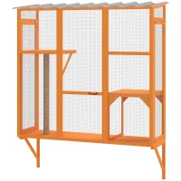 PawHut Wooden Catio Outdoor, Cat Window Box Enclosure for 2-3 Large Cats with 2 Jumping Platforms & Scratching Post, Orange(m-2)