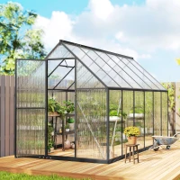 Outsunny Polycarbonate Greenhouse with Swing Door and Two Adjustable Roof Vents, Aluminum Walk-in Greenhouse, 11x6 ft, Black(m-9)