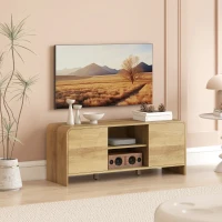 HOMCOM TV Stand for up to 55 Inch TV, Nordic Entertainment Center with 2 Cabinets and 2 Open Shelves for Living Room, Natural Wood(m-8)