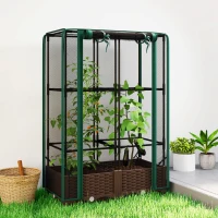Outsunny Raised Garden Bed with Trellis, 46.5" Tomato Cage with Crop Cage, Self Watering Planter Box with Drainage Holes, Green(m-2)