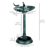 Outsunny 32" Bird Bath with Decorative Birds, Vintage Birdbath with Flower Planter Base for Garden, Bronze Green(m-3)