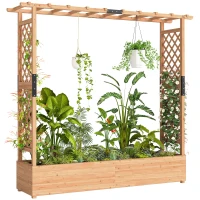 Outsunny Wooden Planter Box with Trellis, Hanging Roof and Drainage Holes for Climbing Plants, Vegetables, Herbs and Flowers(m-11)