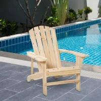 Outsunny Wood Adirondack Chair, Outdoor Patio Muskoka Chair with Slatted Design for Deck, Garden, Backyard, Fire Pit, Natural(m-9)