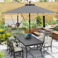 Outsunny 118.1" Patio Offset Umbrella with Cover and Wind Protection Strap,with Crank Handle and Tilt, UPF50+, Grey(m-4)
