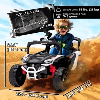 Qaba 12V Kids Ride On Truck with Dual Motors, Rear Suspension, Remote Control for 3-8 Years Boys Girls, White(m-3)