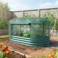 Outsunny Galvanized Raised Garden Bed Kit with Self Watering System, Oval Outdoor Planter Garden Boxes, 6x3ft, Green(m-2)