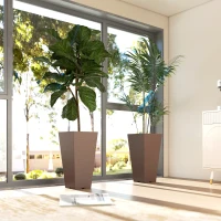 Outsunny 23 Inch Tall Planters for Outdoor Plants, Set of 2 Plastic Flower Pots, for Front Door Patio Garden Use, Brown(m-9)