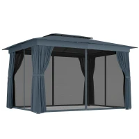 Outsunny 10' x 12' Outdoor Patio Gazebo, Soft Top Gazebo Canopy Shelter with Curtains, Netting, Steel Frame, Hooks, Blue(m-11)
