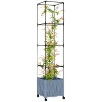 Outsunny Raised Garden Bed with Trellis, Tomato Cage with Lockable Wheels, Self Watering Planter Box with Drainage Holes, Gray(m-11)