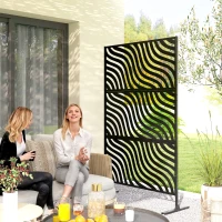Outsunny Metal Outdoor Privacy Screen, Freestanding Outdoor Divider with Stand, 78" x 48", Black(m-1)
