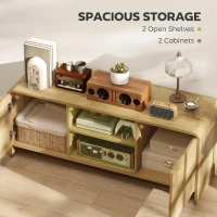 HOMCOM TV Stand for up to 55 Inch TV, Nordic Entertainment Center with 2 Cabinets and 2 Open Shelves for Living Room, Natural Wood(m-5)