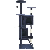 PawHut 63" Cat Tree, Multi-Level Cat Tower with Scratching Posts, Cat Condos, Bed, Platforms, Ramp, Toy Ball, Dark Blue(m-2)