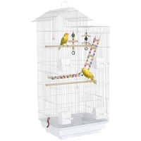 PawHut 39" Bird Cage for Budgie, Cockatiel, Conure, Small Birds, with Ladder, Swing, Toys, Perches, Tray, Feeding Bowls, Handle(m-11)