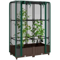 Outsunny Raised Garden Bed with Trellis, 46.5" Tomato Cage with Crop Cage, Self Watering Planter Box with Drainage Holes, Green(m-11)