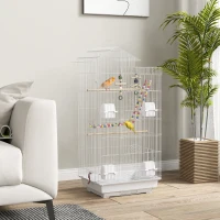PawHut 39" Bird Cage for Budgie, Cockatiel, Conure, Small Birds, with Ladder, Swing, Toys, Perches, Tray, Feeding Bowls, Handle(m-1)