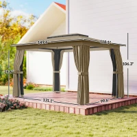 Outsunny 10' x 12' Outdoor Patio Gazebo, Soft Top Gazebo Canopy Shelter with Curtains, Netting, Steel Frame, Hooks, Khaki(m-3)