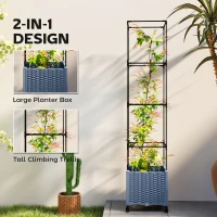 Outsunny Raised Garden Bed with Trellis, Tomato Cage with Lockable Wheels, Self Watering Planter Box with Drainage Holes, Gray(m-4)