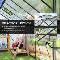 Outsunny Aluminum Greenhouse Polycarbonate Walk-in Garden Greenhouse Kit with Rain Gutter and Sliding Door, 16' x 8', Dark Grey(m-5)
