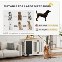 PawHut 39" Dog Crate Furniture Side End Table for Large Dogs w/ Blackboard, Three Doors, White(m-9)