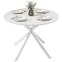 HOMCOM 40" Round Kitchen Table for 4, Industrial Dining Table with Steel Legs for Dining Room, White Oak(m-2)