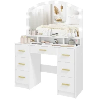 HOMCOM Makeup Vanity with Mirror and 10 LED Lights, 3 Colour Adjustable, Dressing Table with 7 Drawers, 3 Compartments, White(m-2)
