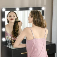 HOMCOM Makeup Vanity Desk Set with Stool, Dressing Table with LED Lighting Mirror, Drawers, for Bedroom, Black(m-9)