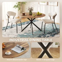 HOMCOM 47" Round Kitchen Table for 4, Industrial Dining Table with Steel Legs for Dining Room, Dark Brown and Black(m-4)