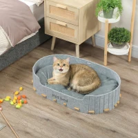 PawHut Dog Bed, Cat Bed with Washable Removable Cushion, Scratch-Resistant, Felt Cat Couch Sofa for Small Medium Dogs, Grey(m-8)