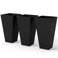 Outsunny Tall Planters for Outdoor Plants Set of 3, 28 In Taper Planters with Drainage Holes, Indoor Grande Plant Pots, Front Porch Decor (Black)(m-1)