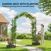 Outsunny Garden Arch Outdoor Trellis Arbor with 2 Planter Boxes, 90.6" x 15.7" x 88.2", Black(m-5)